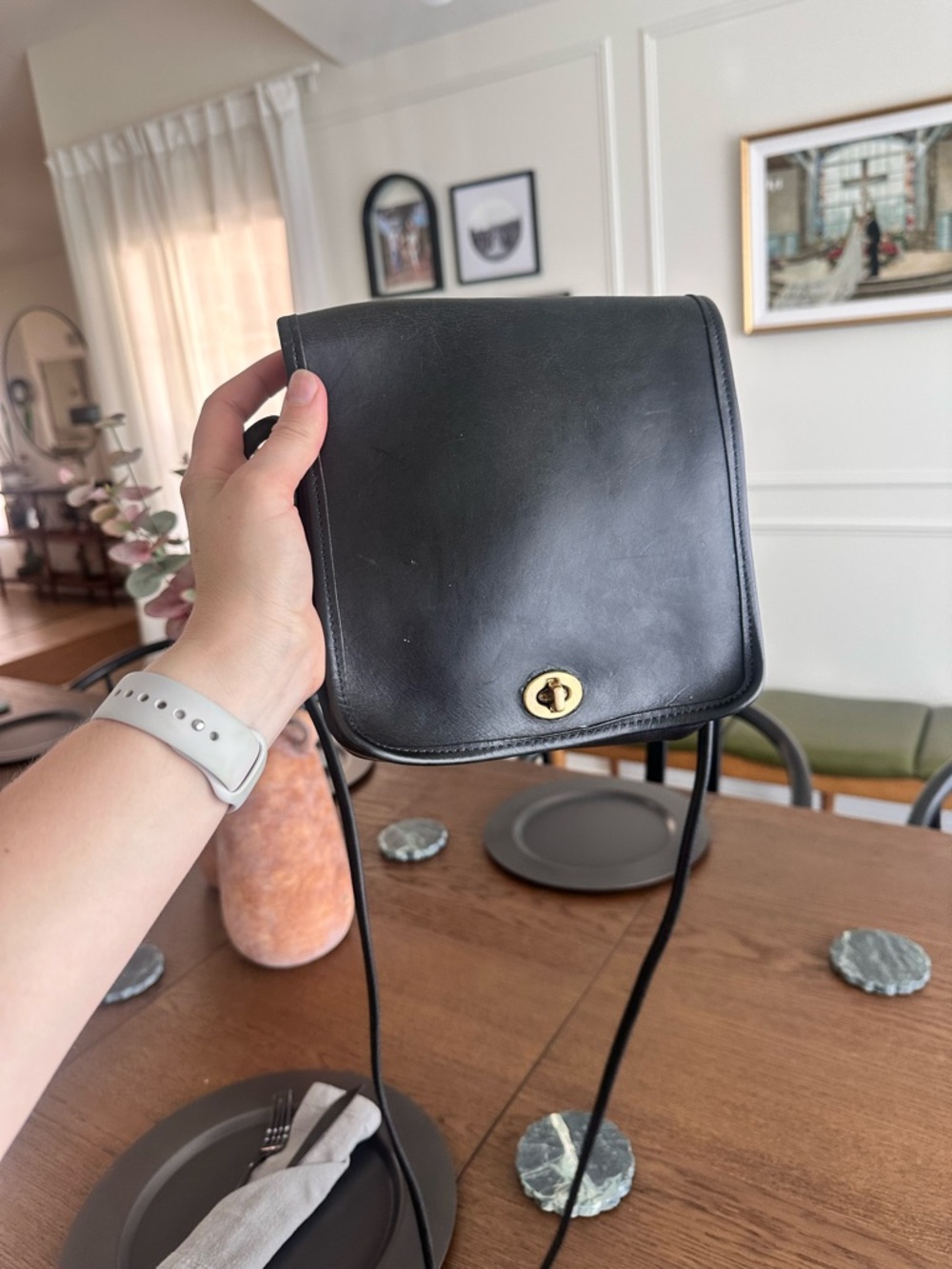 Coach Vintage Black Leather Compact Pouch